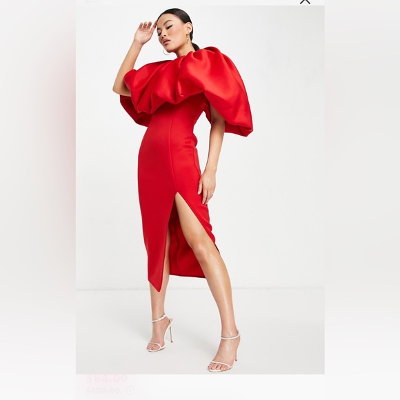 Asos design bubble pencil midi dress with split in red #Cybermondaysale - Picture 6 of 16